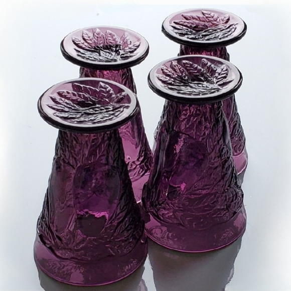 (4) Vntg "Sweet🍐Pear" Amethyst 9oz Footed Tumblers by Tiara - Picture 3 of 6